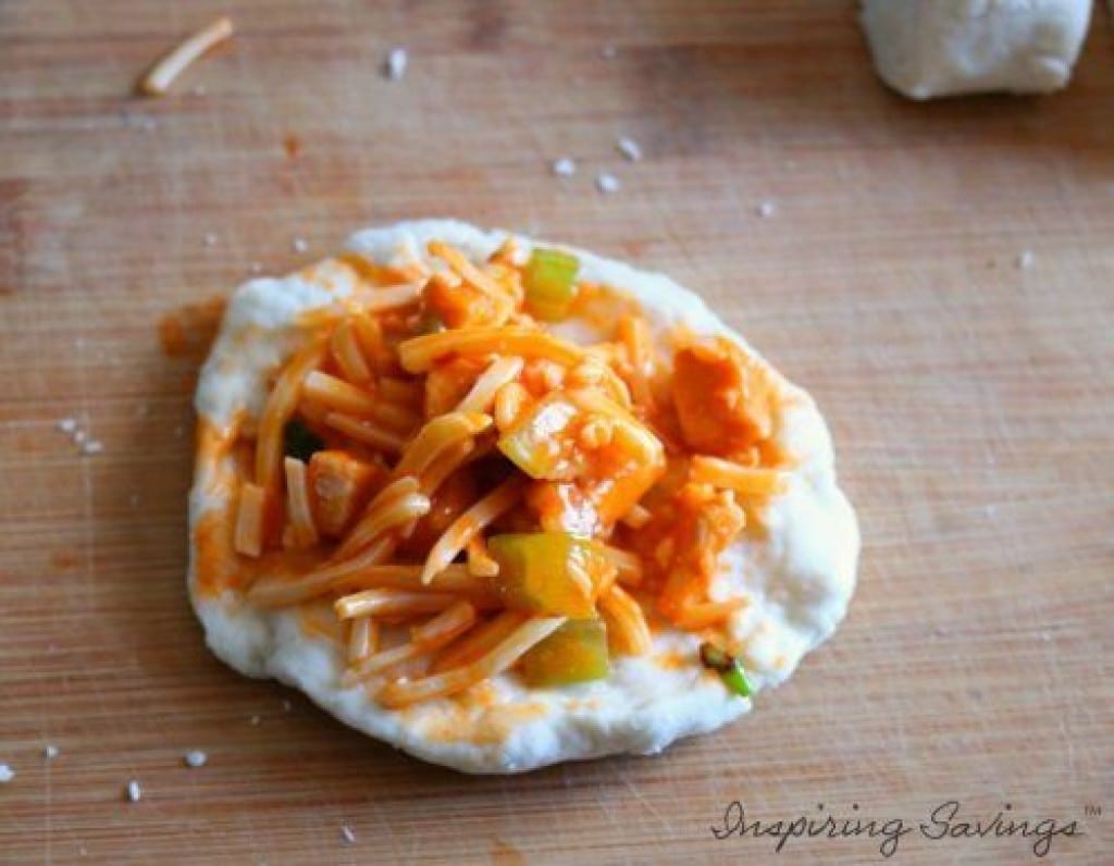 Buffalo Chicken Stuffed Bread Bites - Filling dough