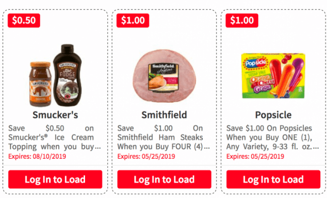 ShopRite Digital ecoupons - pictured digital coupons for smucker's smithfield and popsicle brands