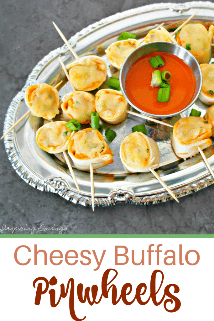 Cheesy buffalo Chicken Pinwheels Appetizers Recipe - Pictured pinwheels on metal tray