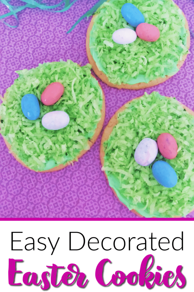 Easy Decorated Easter Cookies on purple background