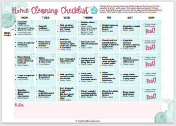 Homemade Cleaning Check list - free chore printable