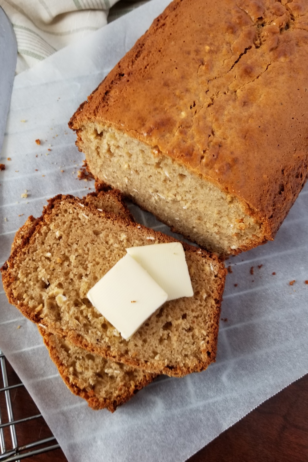 Peanut butter bread on cooling rack