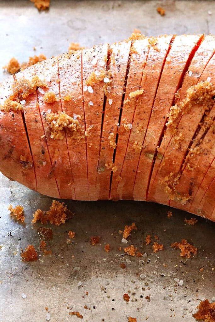 sprinkle sweet potato with brown sugar and salt