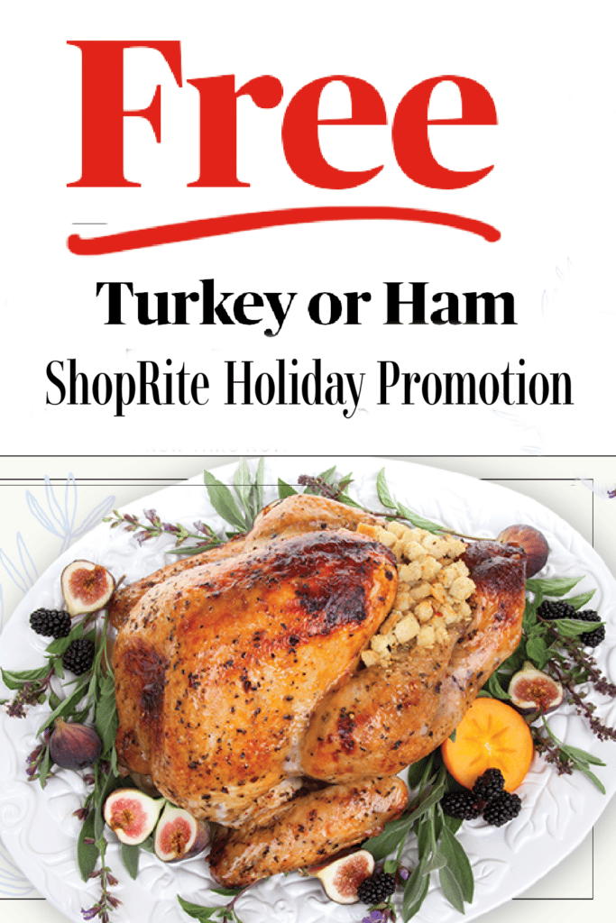 Free turkey or ham ShopRite Holiday Promotion text on white background