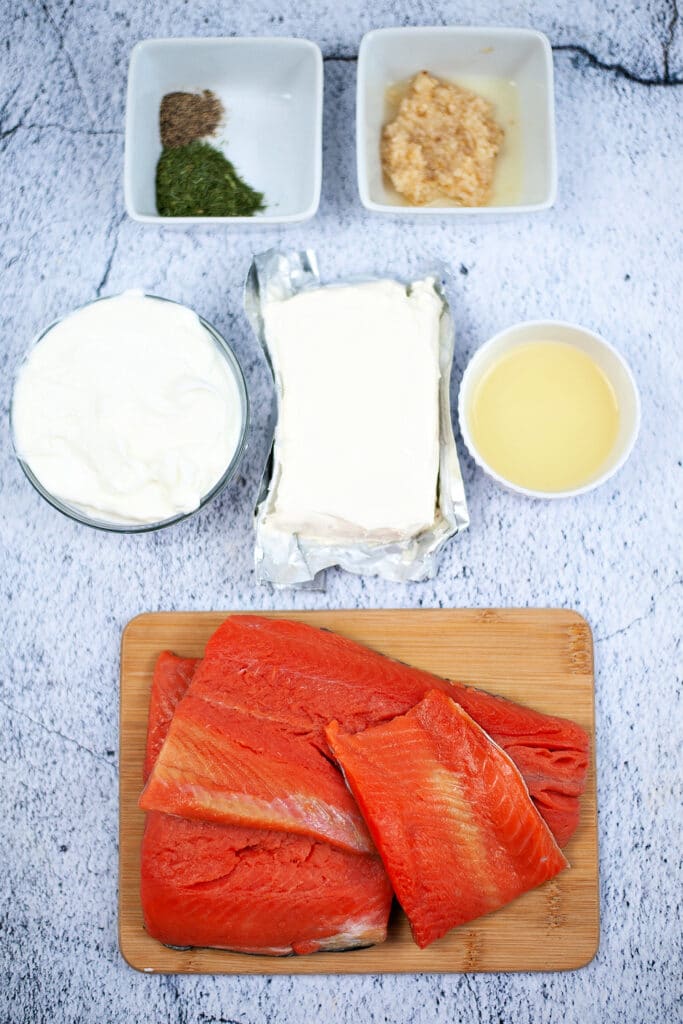 Ingredients for smoked salmon dip