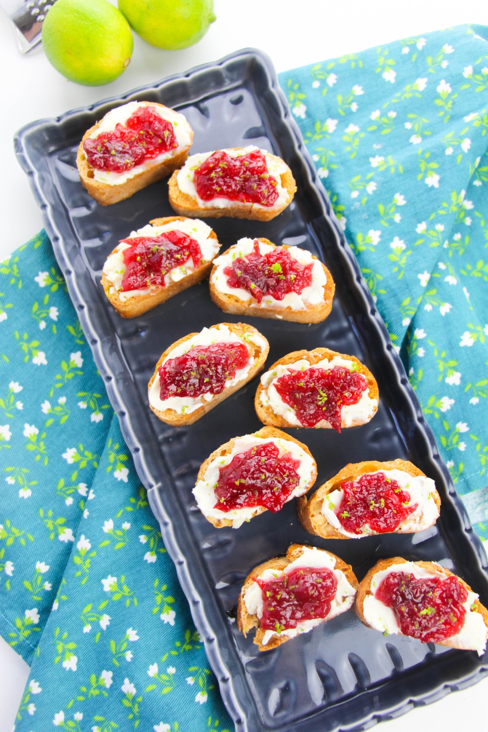 cranberry crostini on tray