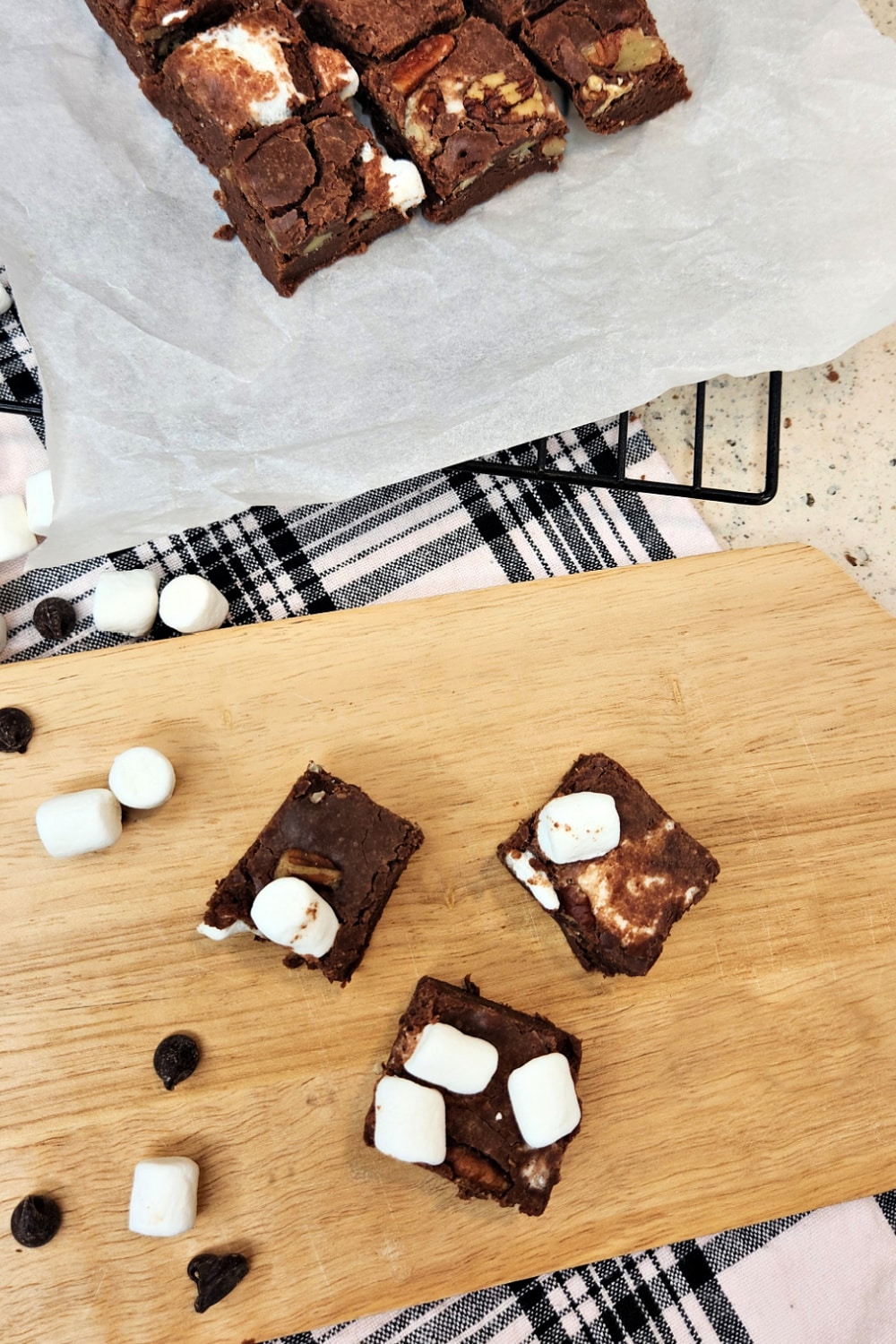 Chopped fudge on cutting board